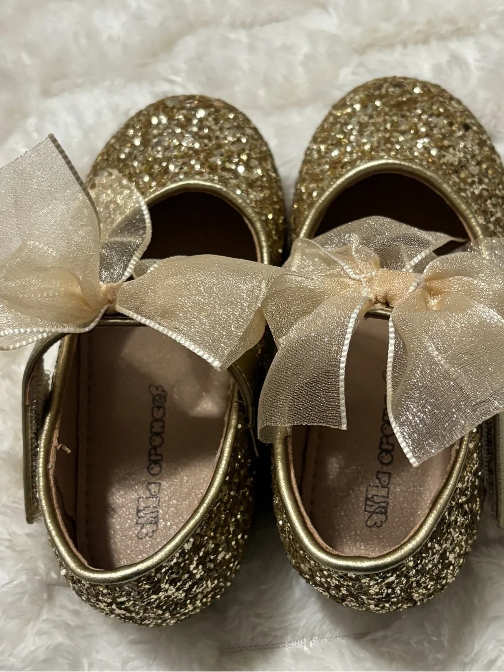 Gold Glitter Bow Kids Flats